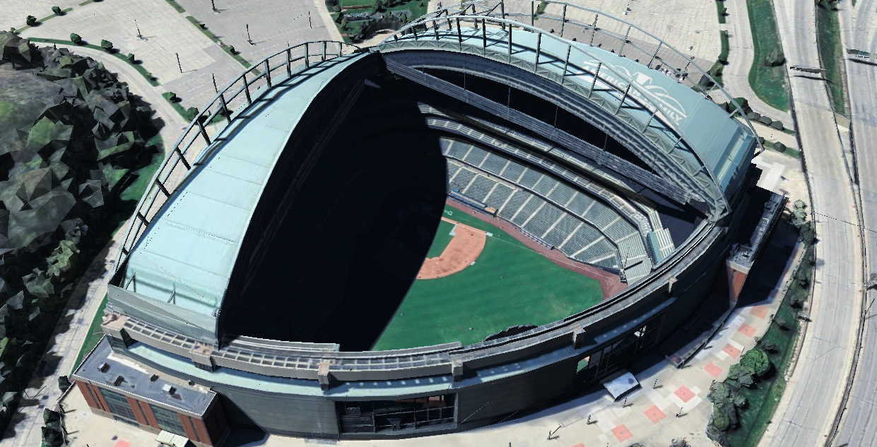 American Family Field 3D shade map showing shaded seats and sun position