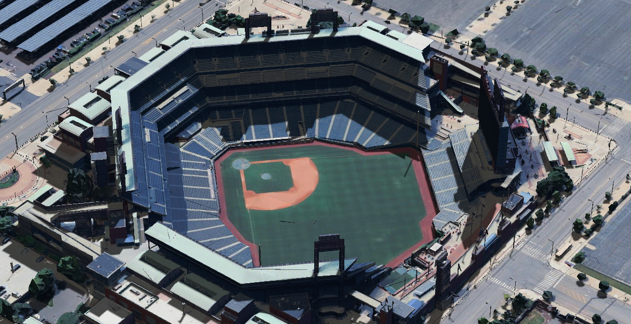 Citizens Bank Park 3D sun map showing shaded seating sections