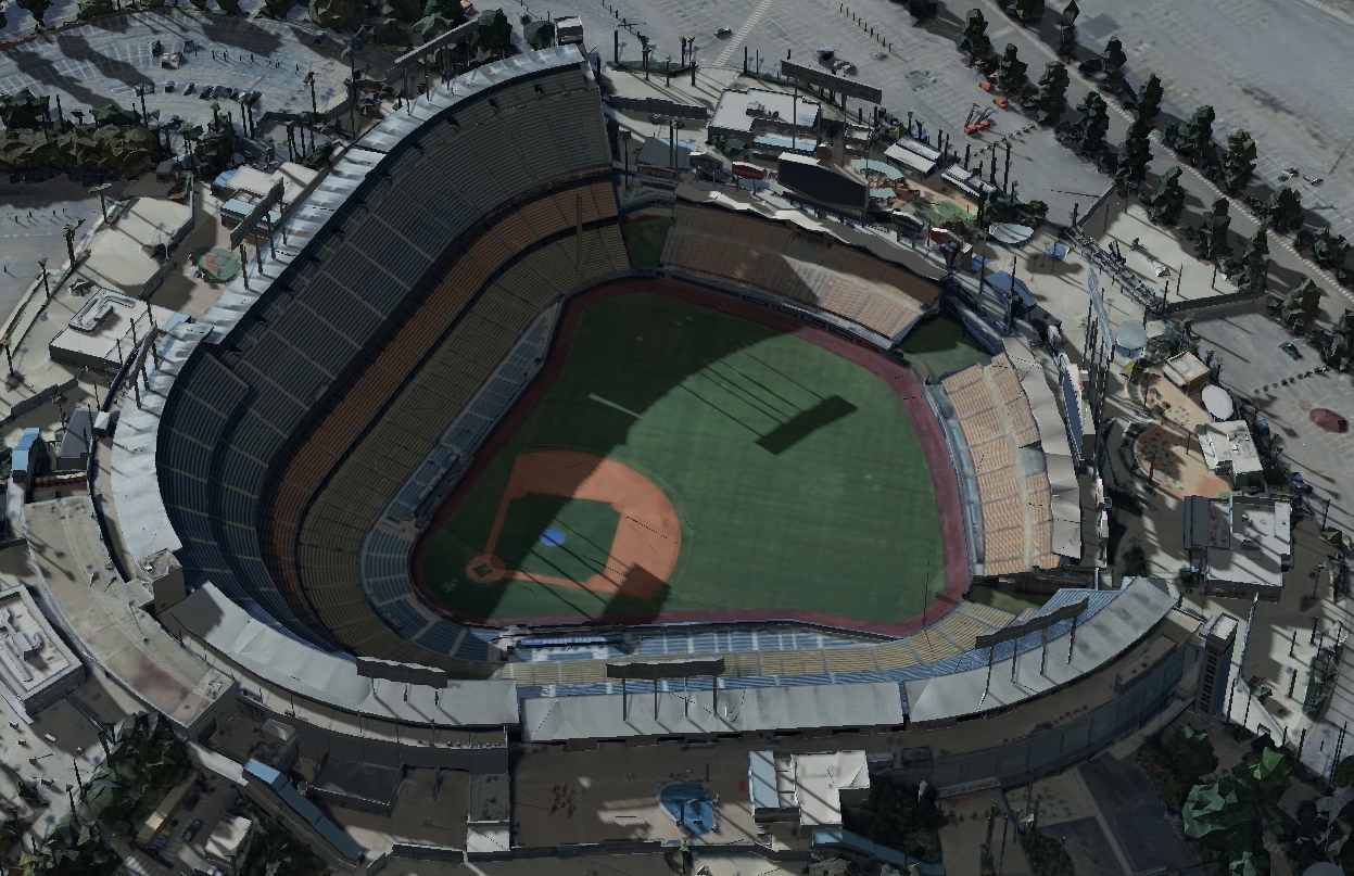 Dodger Stadium 3D shade map showing shaded and sunny seating sections