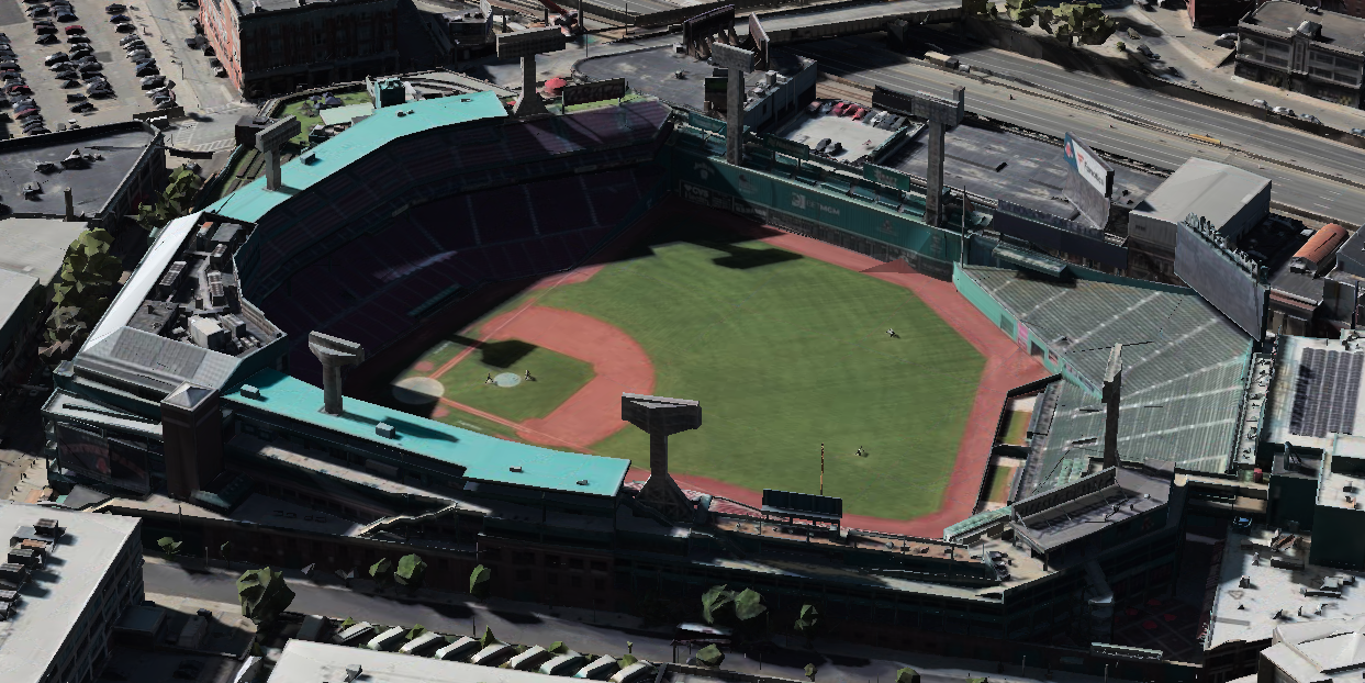 Fenway Park 3D shade map showing shaded seats