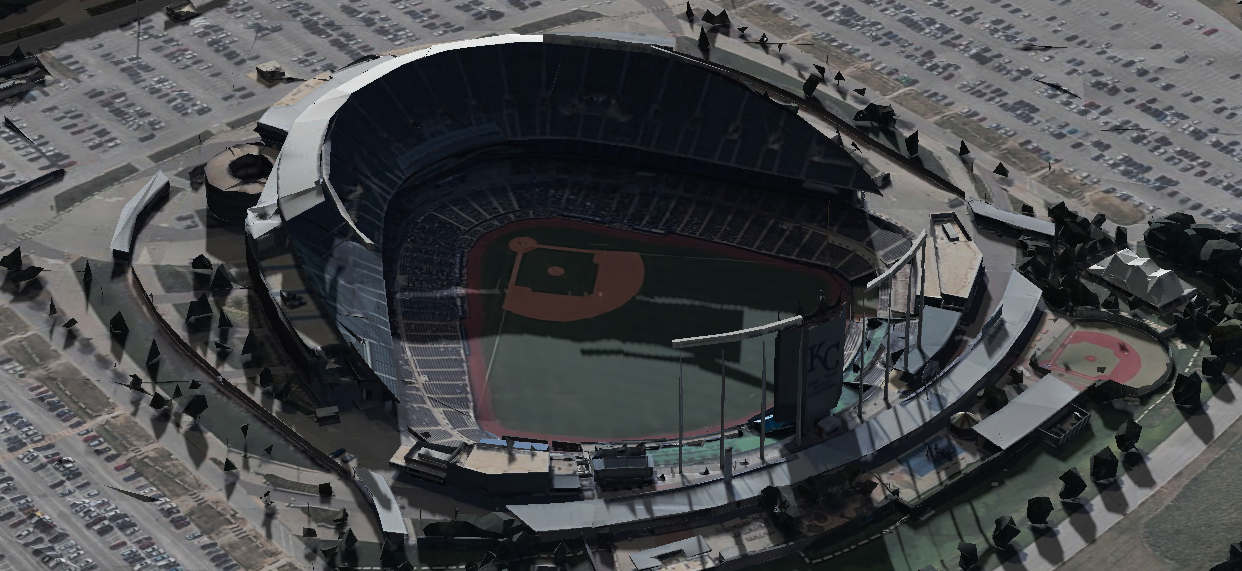 Kauffman Stadium 3D shade map showing shaded seats