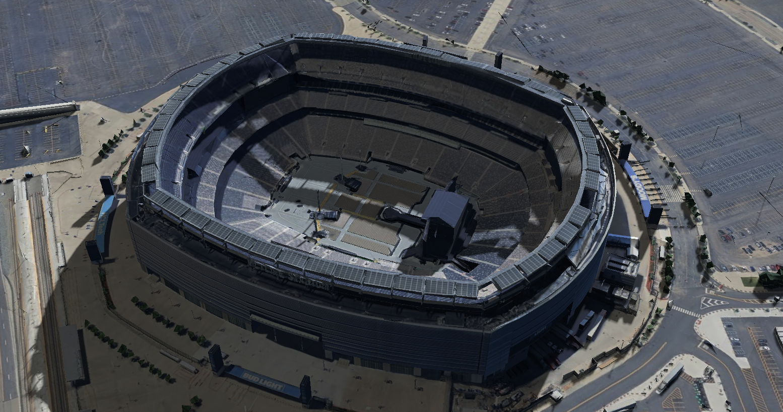 Metlife Stadium 3D sun map showing shaded seats and sun position