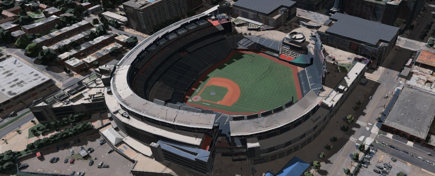 Nationals Park 3D shade map showing shaded seats and sun position