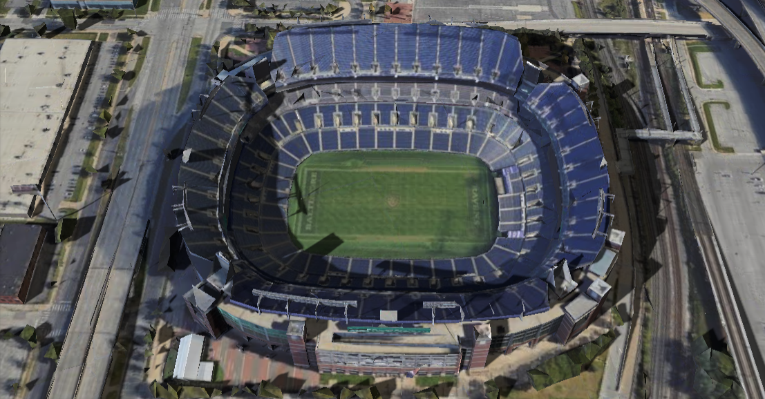 M&T Bank Stadium 3D shade map showing shaded seats and sun position