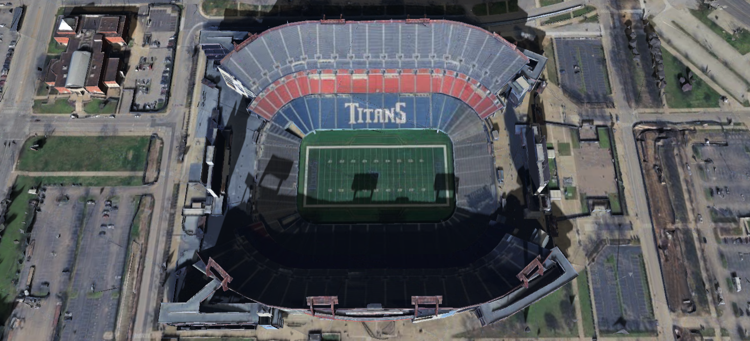 Nissan Stadium 3D shade map showing shaded seats and sun position