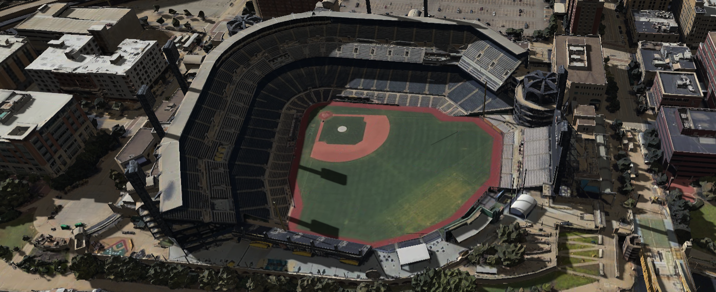 PNC Park 3D shade map showing shaded seats and sun position