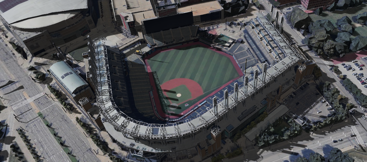 Progressive Field 3D shade map showing shaded seats and sun position