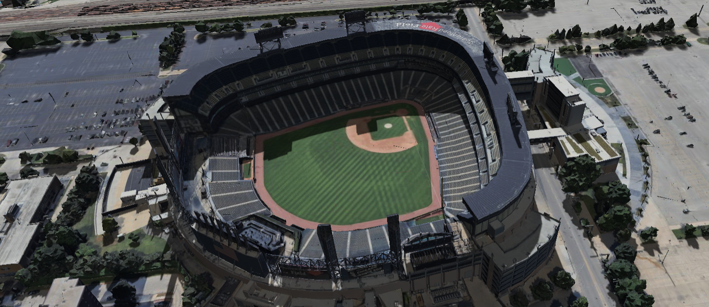 Rate Field 3D shade map showing shaded seats and sun position