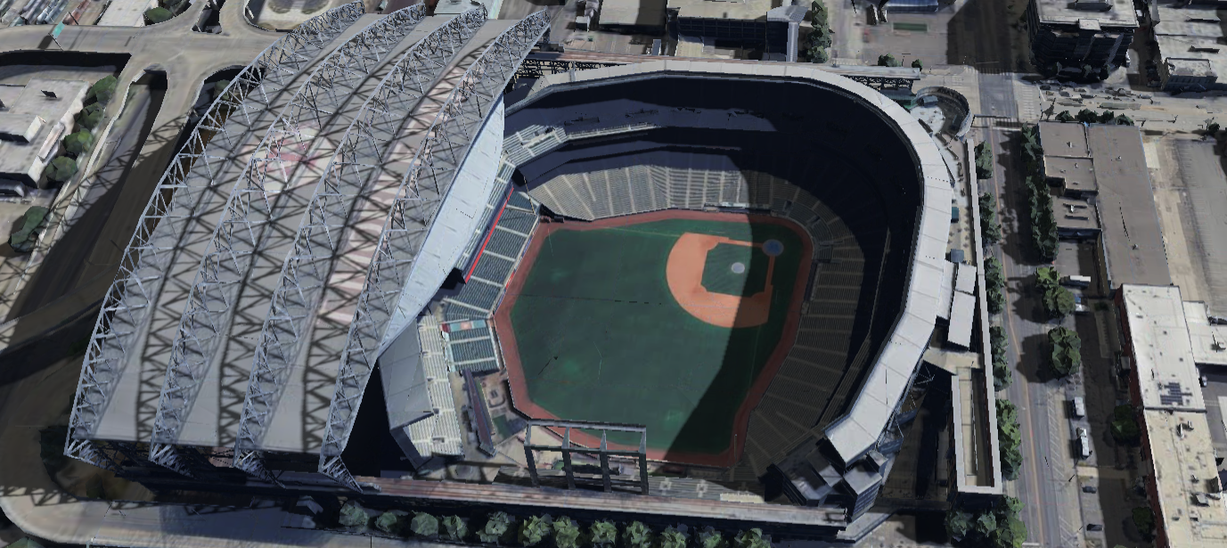 T-Mobile Park 3D shade map showing shaded seats and sun position