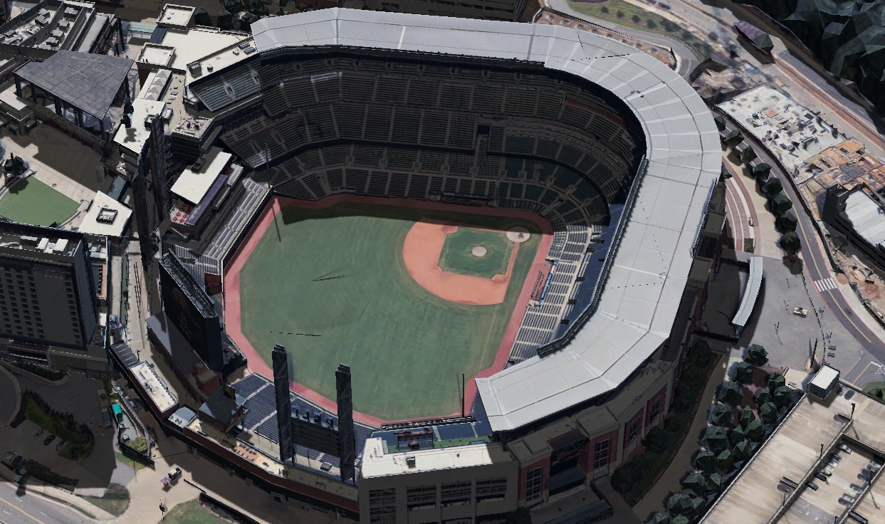 Truist Park 3D shade map showing shaded seats and sun position