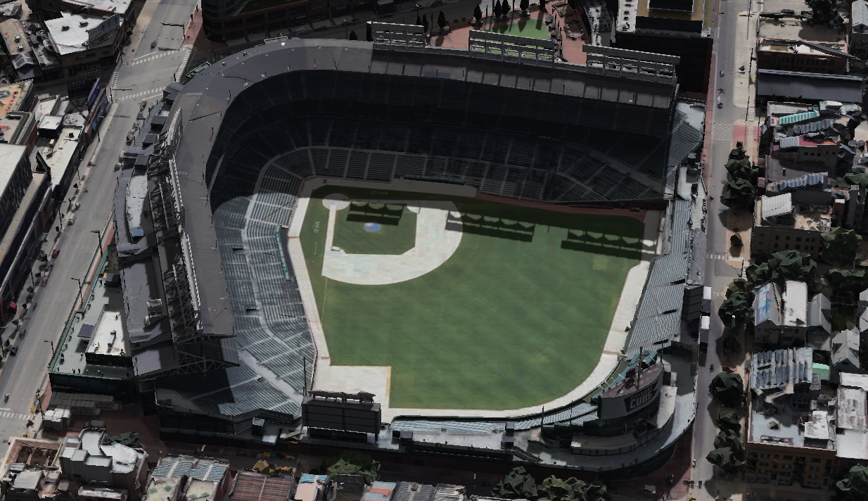 Wrigley Field 3D shade map showing shaded seats