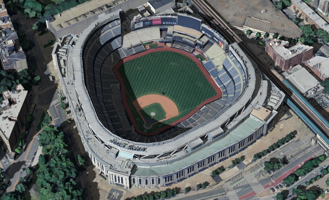 Yankee Stadium 3D sun map showing shaded seats for day games